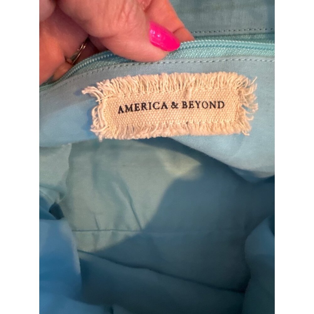 America & Beyond Boho Weekender Tote Bag Pouch Set Pom Tassel Stripe Beaded - Picture 5 of 16